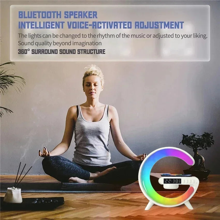 Base Smart Multifuncional – Cargador Inalámbrico + Bocina Bluetooth + Luz Ambiental