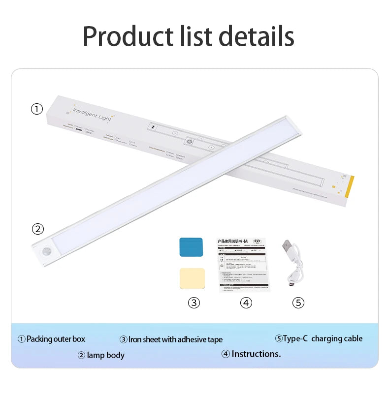 Luz LED Automática de Clóset con Sensor de Movimiento – Recargable, Ultradelgada y Regulable
