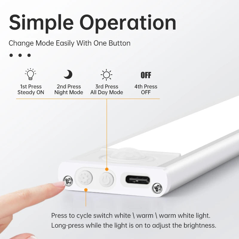 Luz LED Automática de Clóset con Sensor de Movimiento – Recargable, Ultradelgada y Regulable