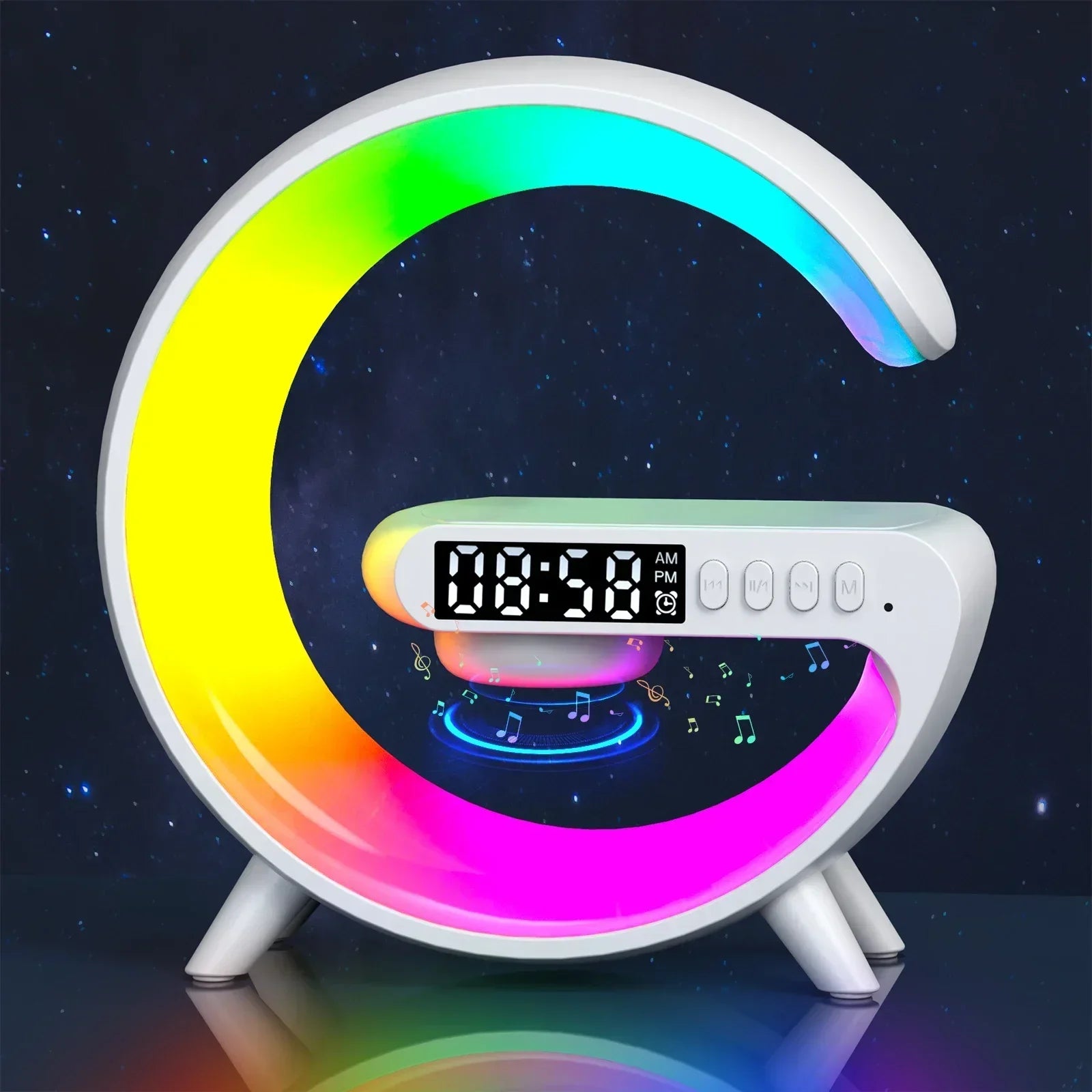 Base Smart Multifuncional – Cargador Inalámbrico + Bocina Bluetooth + Luz Ambiental
