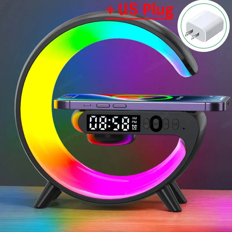 Base Smart Multifuncional – Cargador Inalámbrico + Bocina Bluetooth + Luz Ambiental