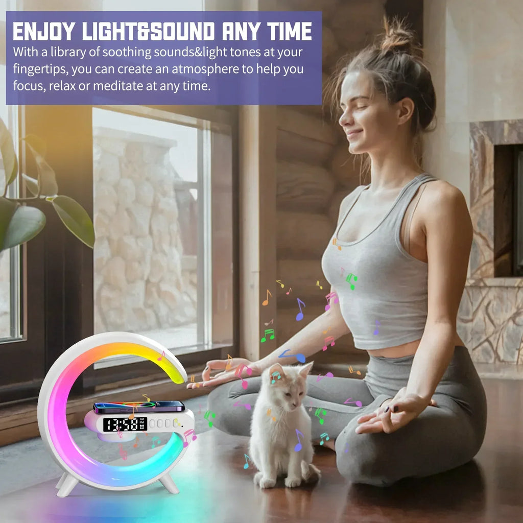Base Smart Multifuncional – Cargador Inalámbrico + Bocina Bluetooth + Luz Ambiental