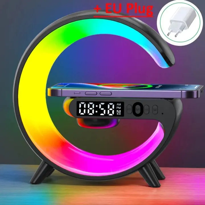 Base Smart Multifuncional – Cargador Inalámbrico + Bocina Bluetooth + Luz Ambiental