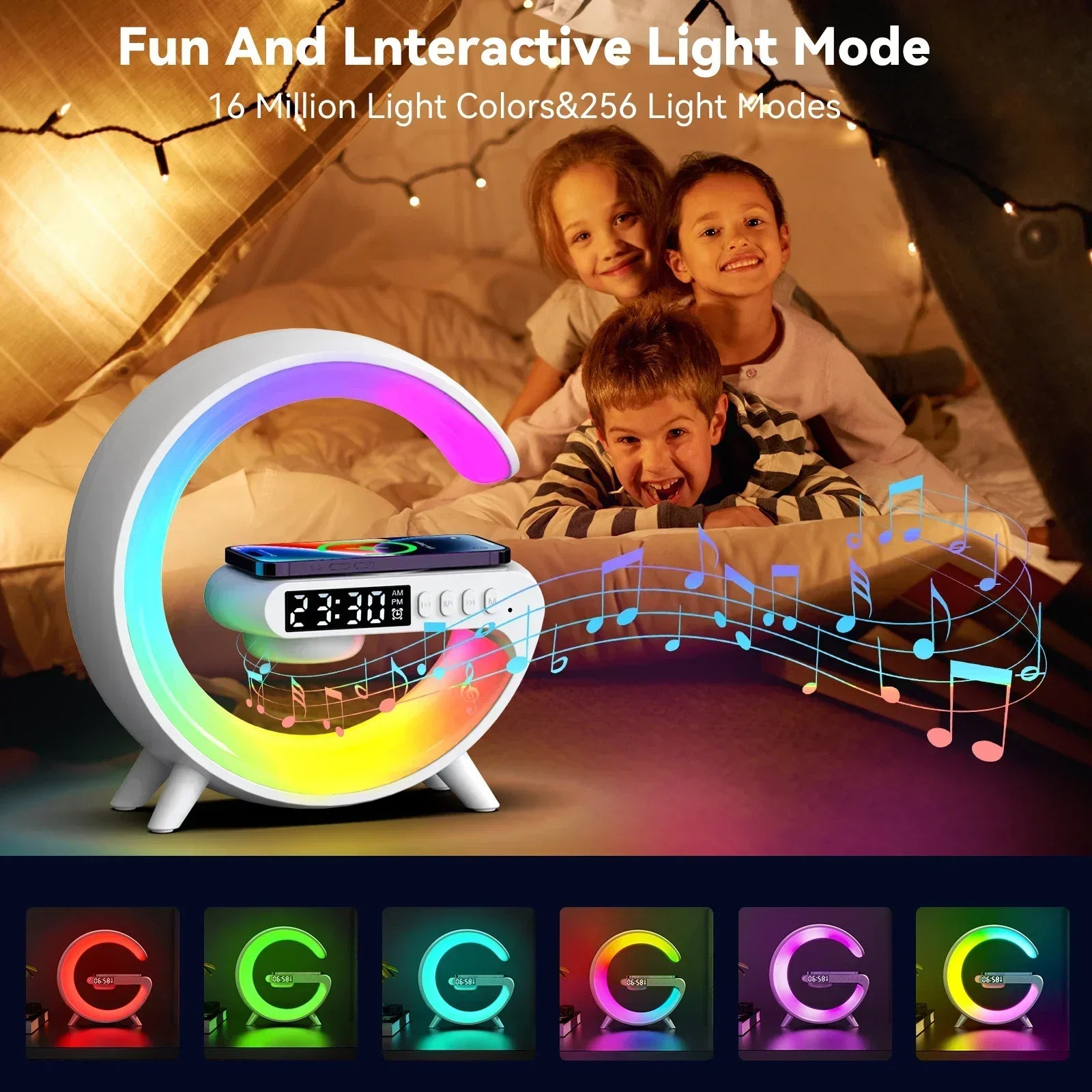 Base Smart Multifuncional – Cargador Inalámbrico + Bocina Bluetooth + Luz Ambiental