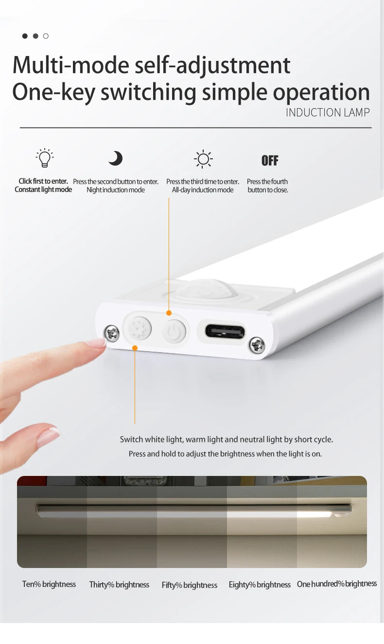 Luz LED Automática de Clóset con Sensor de Movimiento – Recargable, Ultradelgada y Regulable