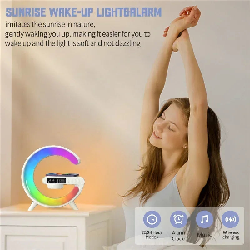 Base Smart Multifuncional – Cargador Inalámbrico + Bocina Bluetooth + Luz Ambiental