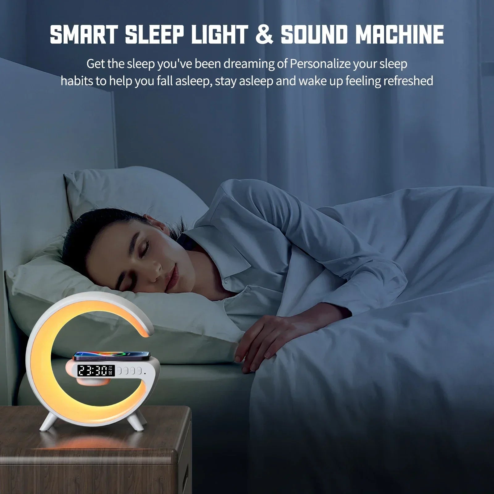 Base Smart Multifuncional – Cargador Inalámbrico + Bocina Bluetooth + Luz Ambiental